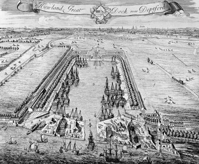 Howland Great Dock, cerca de Deptford, c.1715-20 de J. Badslade