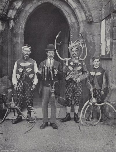 El baile del cuerno, Abbots Bromley, cuatro de los intérpretes de J. Benjamin Stone