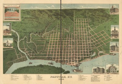 Vista de pájaro de Paducah, Kentucky 1889. de J. Blanton; Krebs Lithographing Company Postlethwaite