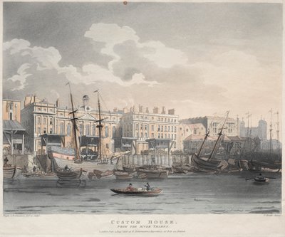 Aduana, desde el río Támesis, 1808 de J. Bluck