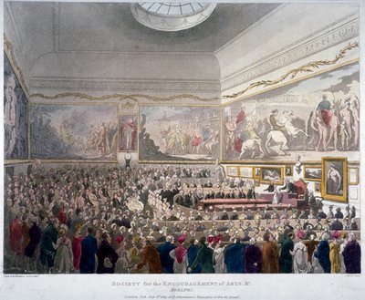 Reunión de la Sociedad de las Artes en los edificios Adelphi, Westminster, Londres, 1809 de J Bluck