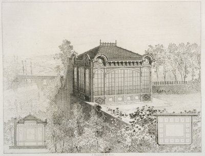 Planos y elevación de un pabellón de jardín de J. Boussard