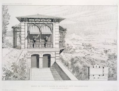 Baños de vapor, observatorio arriba, de un volumen de diseños de varios arquitectos, pub. Morel & Cie, París de J. Boussard
