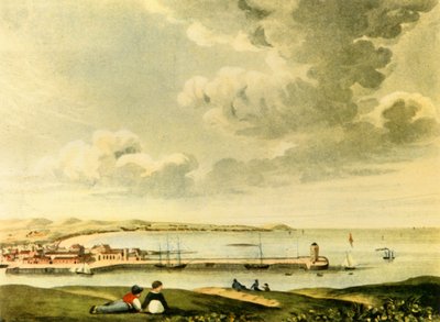 Vista de la bahía y el muelle de Douglas, Isla de Man, siglo XIX, 1946 de J. Burman