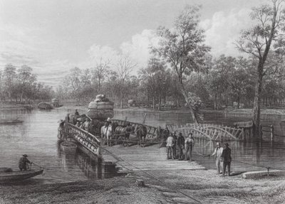Australia: The Punt, Echuca (grabado) de J. C. Armytage