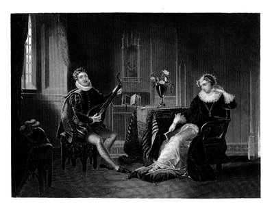 Chatelar Tocando el Laúd a María Reina de Escocia, 1560s, 1860 de J. C. Armytage