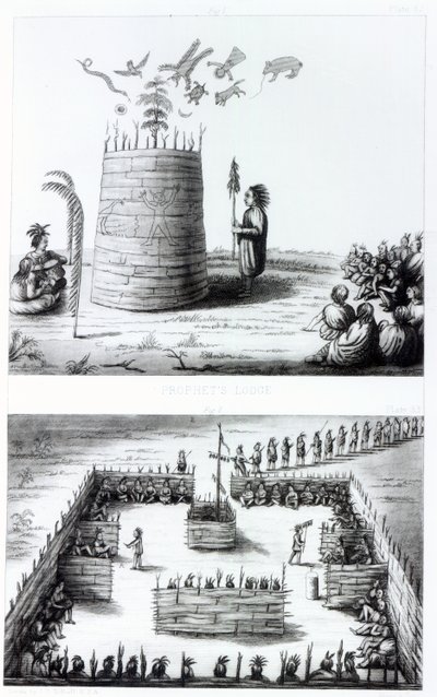 La Cabaña del Profeta y Medawisos de un libro de Henry Schoolcraft (1793-1864) de J. C. Tidball