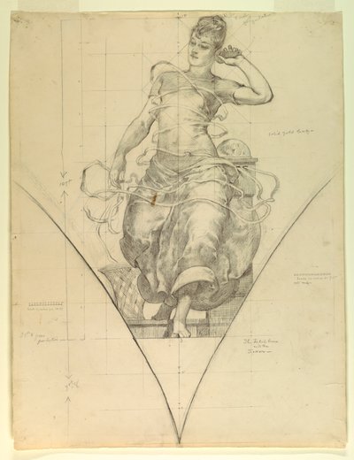 El teléfono y el teletipo, estudio para "La electricidad aplicada al comercio," Manufacturas y Edificio de Artes Liberales, Exposición Mundial Colombina, Chicago, IL de J. Carroll Beckwith