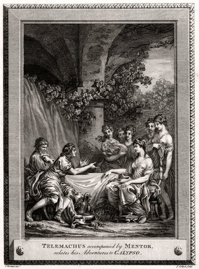 Telémaco acompañado por Mentor, relata sus aventuras a Calipso, 1774 de J. Collyer