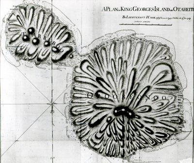 Un plan de la Isla del Rey Jorge u Otheite, 1769 de J. Cook
