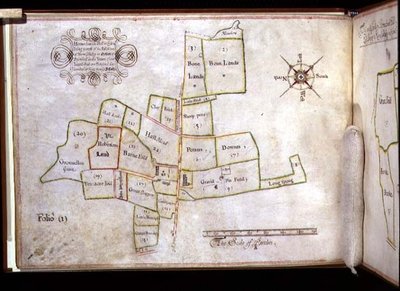 Mapa de las tierras de Hornechurch Hall en Essex, propiedad de New College, Oxford de J. E. Coffin