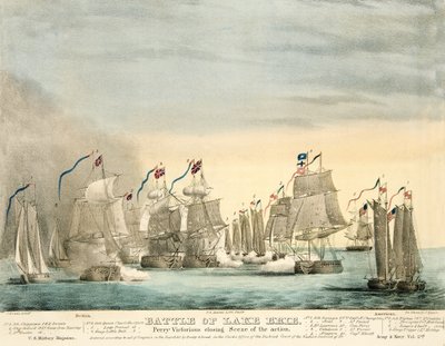 Batalla del Lago Erie. Perry Victorioso escena final de la Acción de la Revista del Ejército y la Marina, pub. 1840 de J. Evans