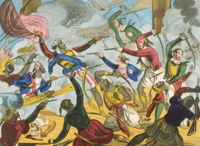 Los turcos atacan a los corsarios griegos de J. Fairburn