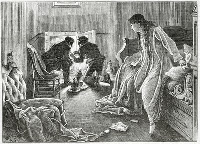 Levanté mi mano muy suavemente y saqué el puñal de debajo de mi almohada, ilustración para una historia de crimen 
