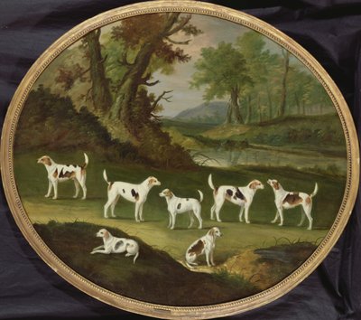 Perros en un paisaje boscoso de J. Francis Sartorius