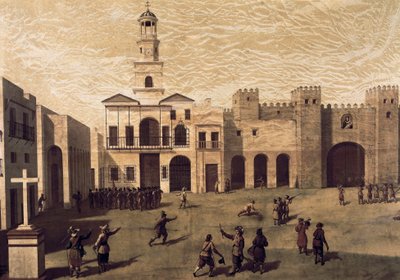 Vista de la Plaza de San Juan de Dios y el ayuntamiento de Cádiz, en 1596 de J. Garcia