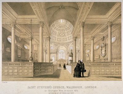Vista interior mirando al este, Iglesia de San Esteban Walbrook, Ciudad de Londres de J Graf