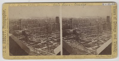 Vista estereográfica hacia el suroeste desde la Torre de Agua después del incendio de Chicago de 1871 de J. H. Abbott