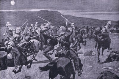 Carga a la luz de la luna de los 19º Húsares cerca de Steenkampberg, ilustración de 