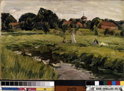 "Children at a creek" (Niños en un arroyo) Pintura de Johannes Hansch (1875-1946) (expresionismo) Óleo sobre lienzo. Tamaño 37x44 cm Museo de Bellas Artes Mikalojus Konstantinas Ciurlionis, Kaunas, Lituania de J. Hansch