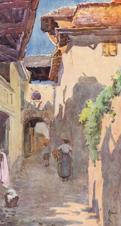 Una calle de St Saphorin (litografía en color) de J. Hardwicke Lewis