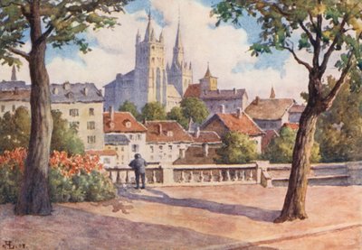 Catedral de Lausana desde Montbenon (litografía en color) de J. Hardwicke Lewis