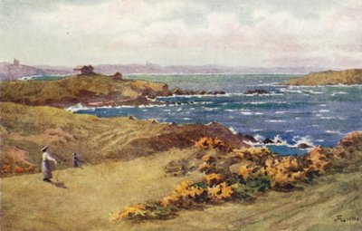 Los campos de golf entre St Lunaire y St Briac, St Cast in the Distance (litografia en color) de J. Hardwicke Lewis