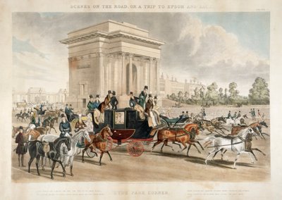Carruajes tirados por caballos en Hyde Park Corner, Londres de J Harris