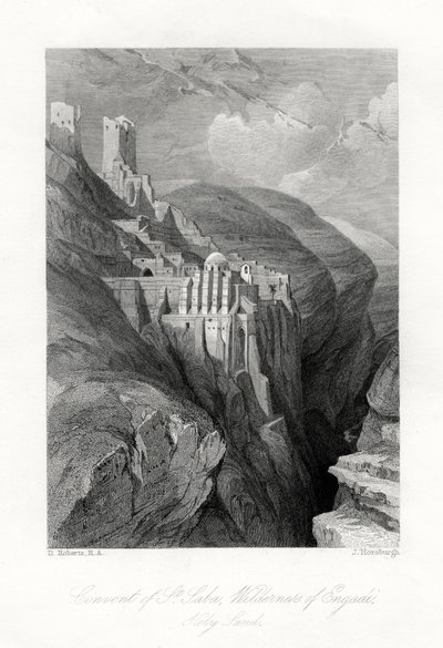El Convento de San Saba, Desierto de Engadi, Tierra Santa, siglo XIX de J. Horsburgh