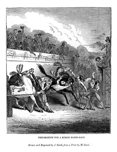 Preparación para una carrera de caballos romana, 1843 de J. Jackson