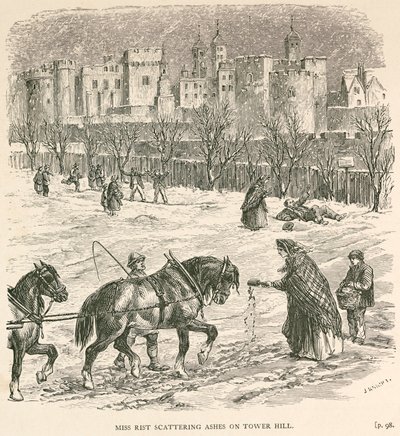 Miss Rist esparciendo cenizas en Tower Hill, Londres de J Knight