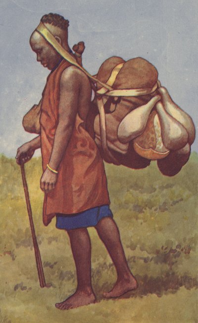 Mujer de la colonia de Kenia con carga (litografía en color) de J. Macfarlane
