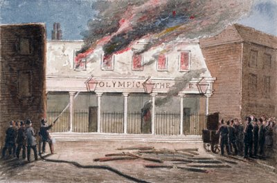 Incendio en el Teatro Olímpico, Wych Street, Westminster, Londres, 1849 de J Maund