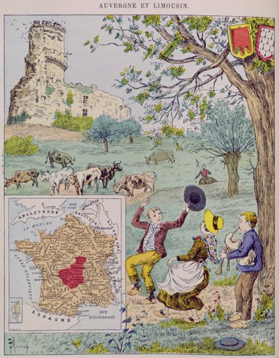 Auvernia y Lemosín, ilustración para Le Tour de France por Marie de Grandmaison, 1893 de J. Maurel