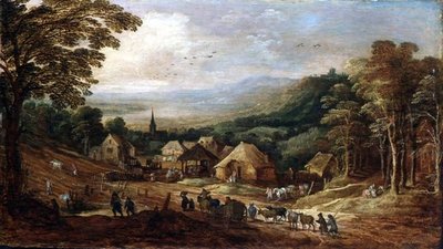 Paisaje otoñal con campesinos de J. and Momper J. de Brueghel