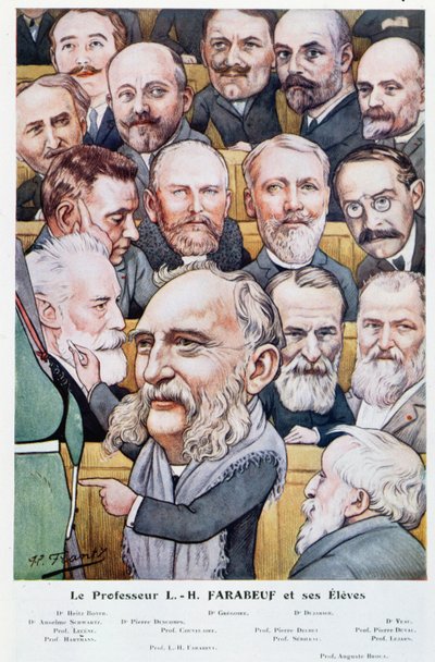 Profesor Luis Hubert Farabeuf (1841-1910) y sus estudiantes, de Chanteclair, c.1910 de J P. Frantz