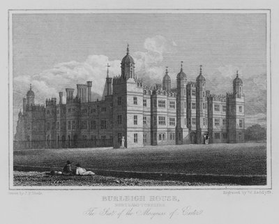 Burleigh House, Northamptonshire, La Residencia del Marqués de Exeter (grabado) de John Preston Neale