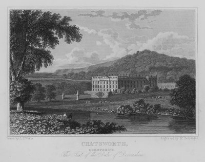Chatsworth, Derbyshire, La Residencia del Duque de Devonshire (grabado) de John Preston Neale
