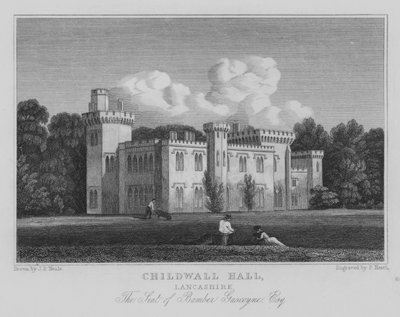 Childwall Hall, Lancashire, La Residencia de Bamber Gascoyne, Esquire (grabado) de John Preston Neale