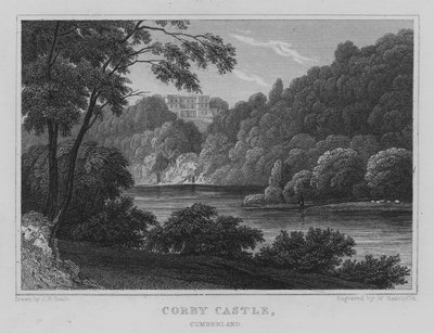 Corby Castle, Cumberland (grabado) de John Preston Neale