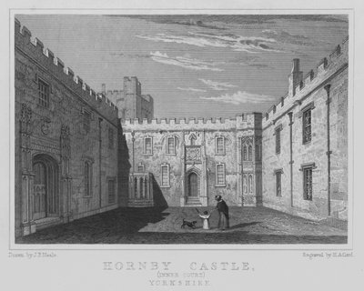 Castillo de Hornby, Patio Interior, Yorkshire (grabado) de John Preston Neale
