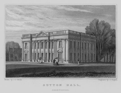 Sutton Hall, Derbyshire (grabado) de John Preston Neale