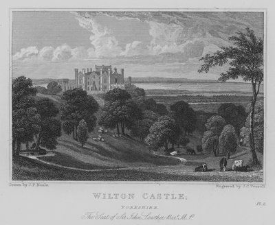 Castillo de Wilton, Yorkshire, La Residencia de Sir John Lowther, Baronet, MP (grabado) de John Preston Neale