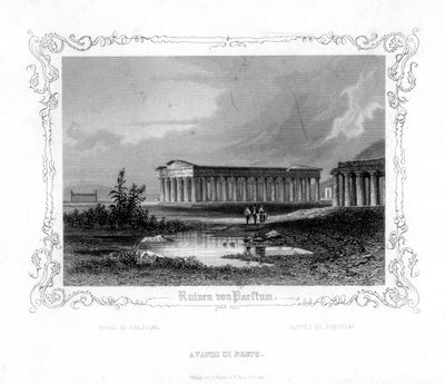 Ruinas de Paestum, Italia, siglo XIX de J. Poppel