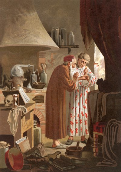 Helmont recibiendo a un alquimista que le presentó la piedra filosofal de J. Presno