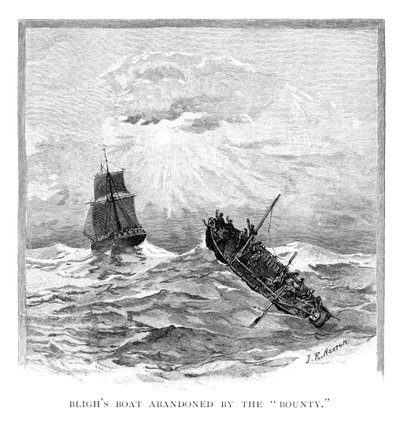 El barco del Capitán Bligh abandonado por el Bounty, 1789 de J. R. Ashton