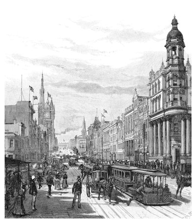 Calle Collins mirando al este, Melbourne, Victoria, Australia, 1886 de J. R. Ashton