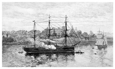 Casa de Gobierno y HMS Nelson, Sídney, Nueva Gales del Sur, Australia, 1886 de J. R. Ashton