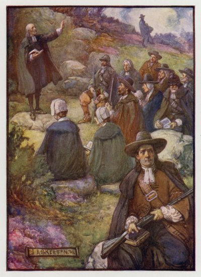 Centinelas armados vigilando durante una reunión de los Covenanters escoceses, siglo XVII de J. R. Skelton