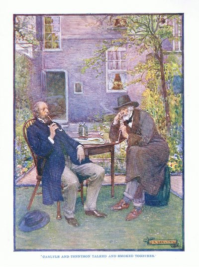 Carlyle y Tennyson conversaban y fumaban juntos, de Literatura Inglesa pub. por T C & EC Jack, c.1920 de J. R. Skelton